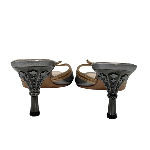 Vintage Metallic Prada Mules Kitten Heel with Bows IT 40.5 - Picture 4 of 11